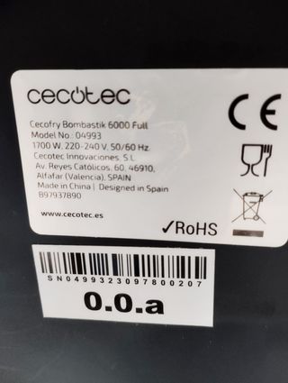Freidora de aire Cecotec 5L 1700W, poco uso. 3 me