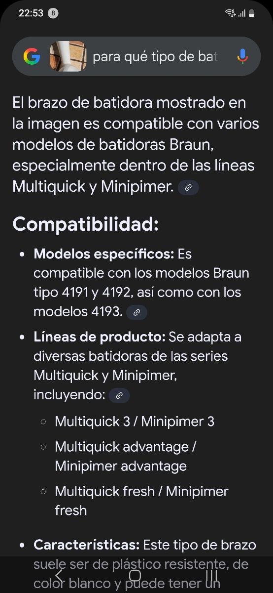 Brazo batidora - Recambio BRAUN