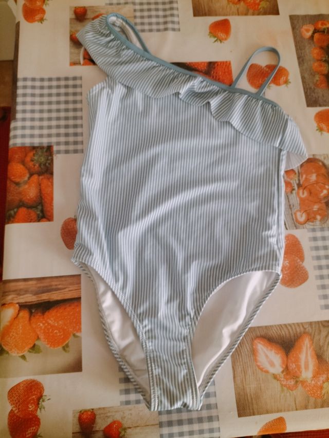 Bañador niña rayas azul blanco 10-12 años