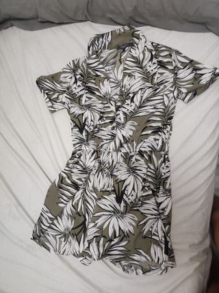 Vestido corto estampado hojas - Verde