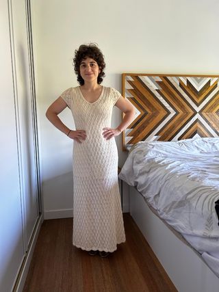 Vestido crochet largo beige