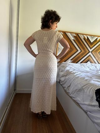 Vestido crochet largo beige