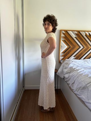 Vestido crochet largo beige