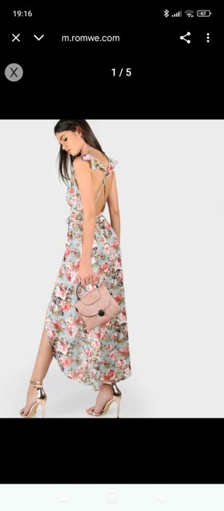 Vestido estampado de flores, espalda abierta.