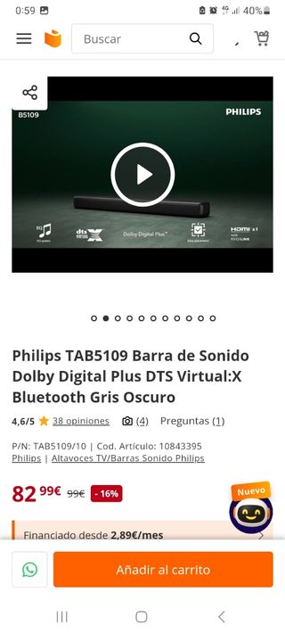 Philips TAB5109 - Barra Sonido