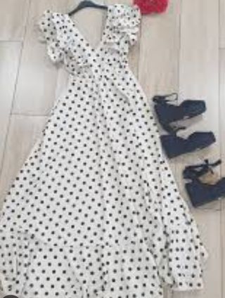Vestido rociero lunares blanco-negro M-L
