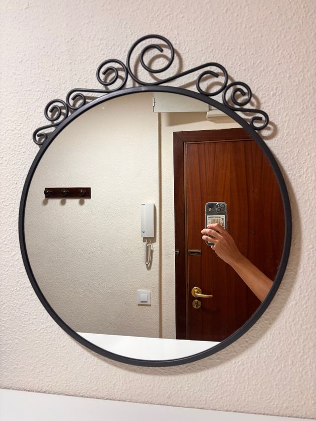 Espejo redondo negro metal