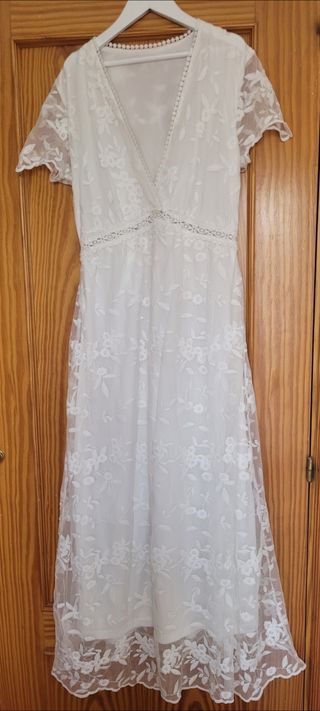 Vestido novia blanco boda bohemio - Talla L