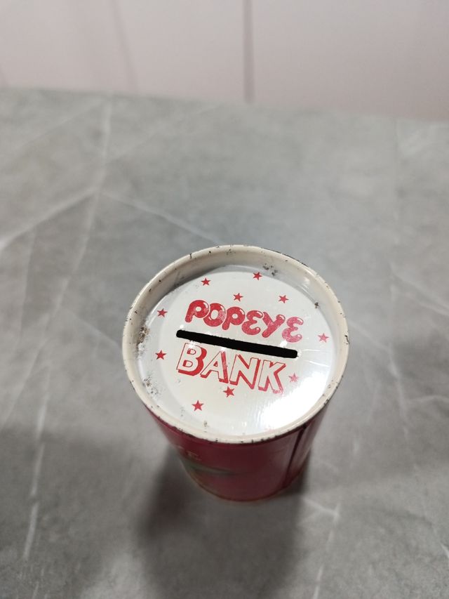 Huchas vintage: Elefante, lata Popeye, Bombona.