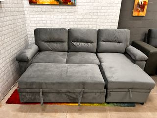 Sofá cama terciopelo gris