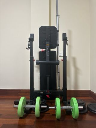 Banco musculación plegable con discos y pesas