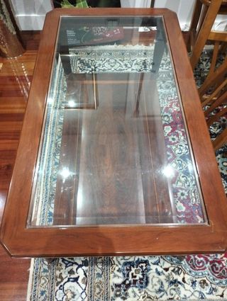 Mesa centro madera cristal