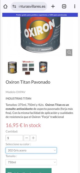 Lote de 3 botes  oxiron Titan Pavonado 750ml gris 