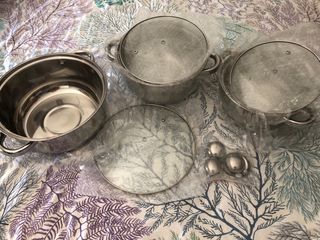 Juego ollas acero inox. 3 uds. + 3 tapas
