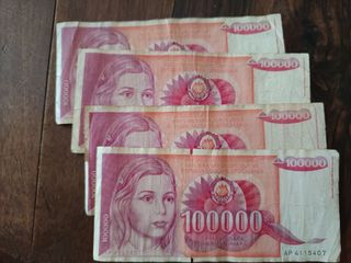4 Billetes 100.000 Dínares Yugoslavia
