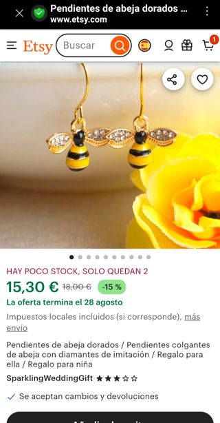 Pendientes abeja dorados