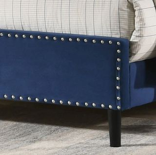 Cama terciopelo azul - Cabecera capitoné