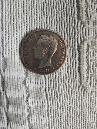 Moneda plata 5 Ptas. 1871