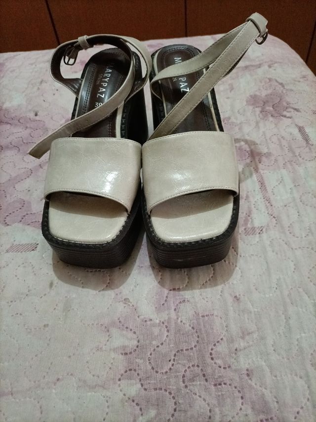 MARYPAZ-Sandalias cuña beige 39