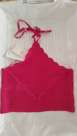 Top crochet fucsia a talla XS