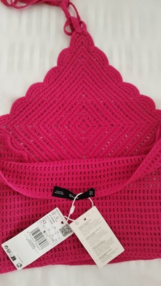 Top crochet fucsia a talla XS