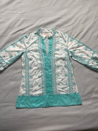 Blusa Flamenco - turquesa, blanco
