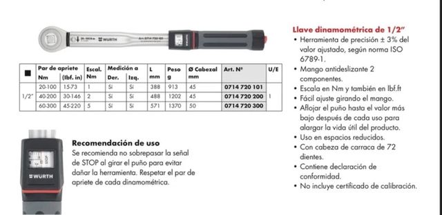 Llave dinamométrica Wurth 20-100Nm