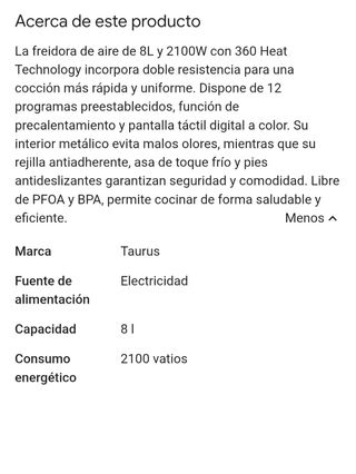 Taurus Air Fryer Digital 360 XL - 8L
Nueva sin uso