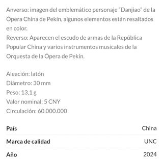 Dos Monedas China 5 Yuan - Ópera Pekín