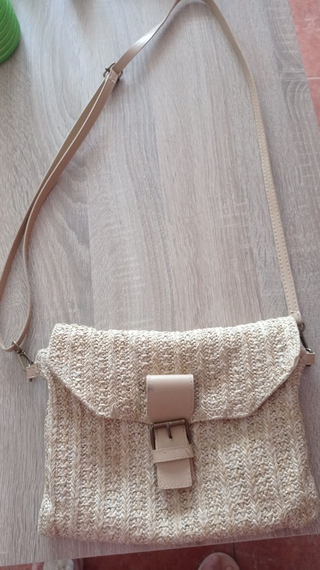 Bolso rafia beige sobre