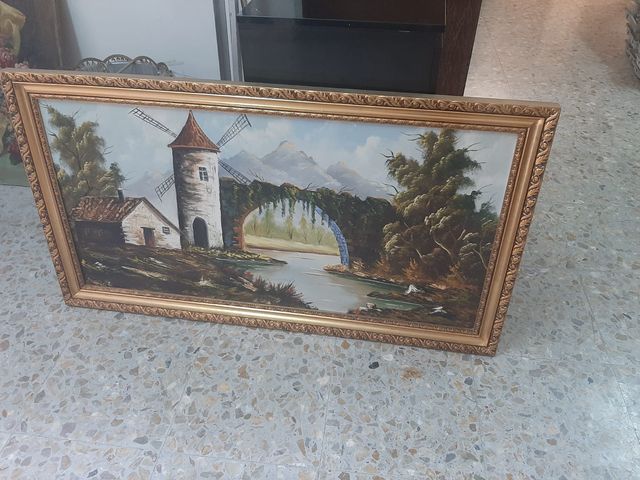 Cuadro Paisaje Molino - Enmarcado Dorado