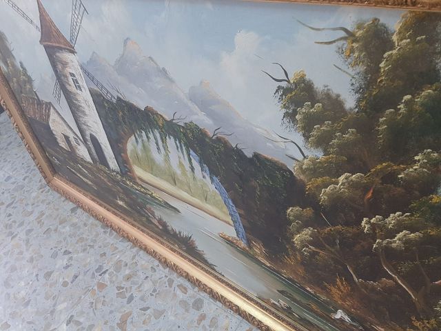 Cuadro Paisaje Molino - Enmarcado Dorado