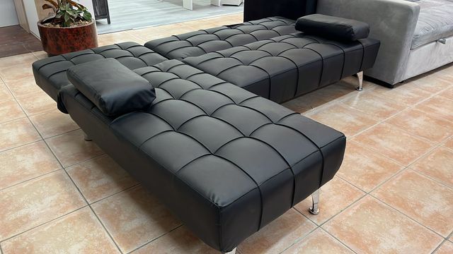 SOF A CHAISELONGUE REVERSIBLE CAMA NEGRO POLIPIEL