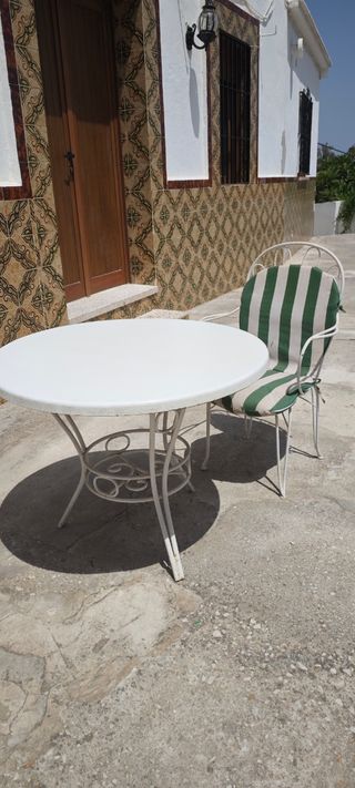 Mesa y 4 sillas terraza - metal - blanco-verde