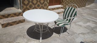 Mesa y 4 sillas terraza - metal - blanco-verde