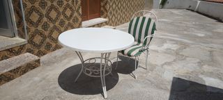 Mesa y 4 sillas terraza - metal - blanco-verde