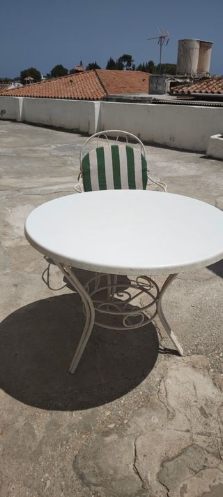 Mesa y 4 sillas terraza - metal - blanco-verde
