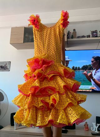 Traje Flamenca niña - Amarillo y Rosa
