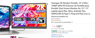 Monitor portátil de 14" 2K - extensor de monitor 