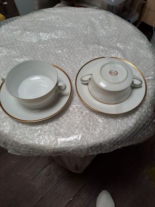 2 Tazas Sopa Porcelana Dorada