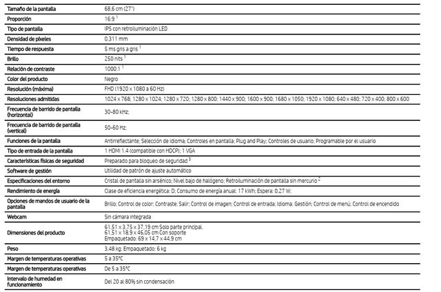 Monitor HP 27" negro