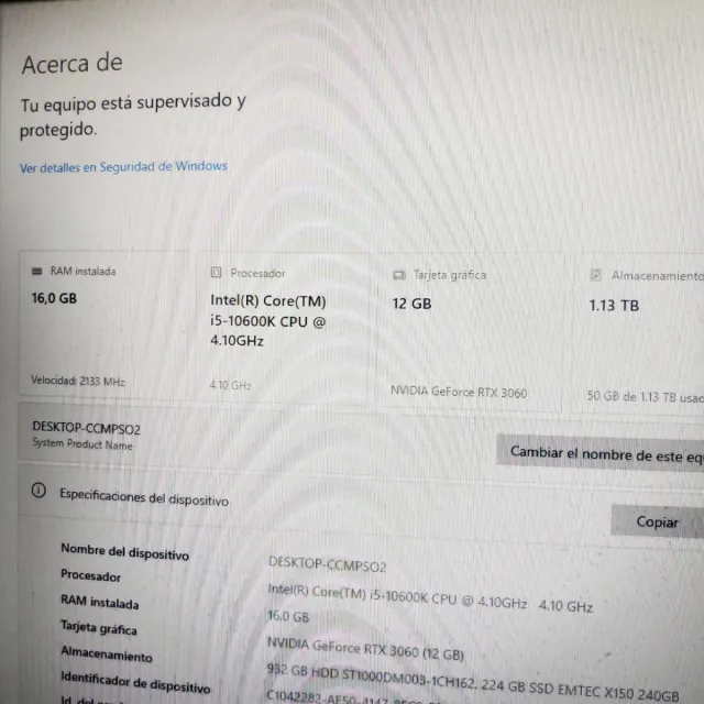 PC I5 10600K, 16GB, RTX 3060 12GB