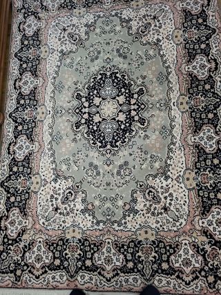 Alfombra lana - Verde y Beige
