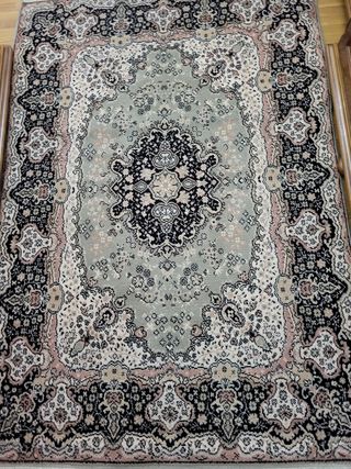Alfombra lana - Verde y Beige