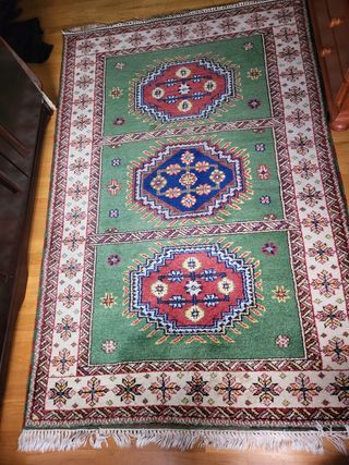 Alfombra lana - Verde y Beige