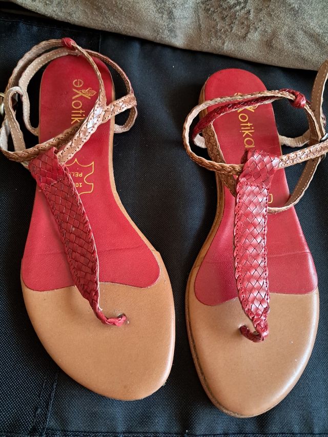 Sandálias Exotik Pele Camel Vermelho