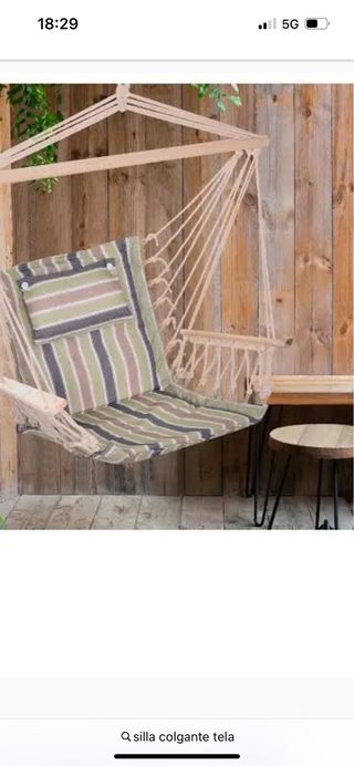 silla colgante beige tela