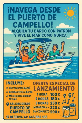 Alquiler barco con patrón – 4 personas – Puerto