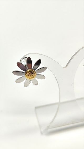 Pendientes dama margaritas en oro bicolor 18kt