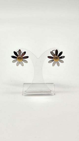 Pendientes dama margaritas en oro bicolor 18kt